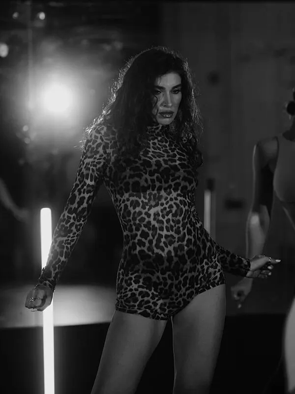 Tamara dancing, photographed in black and white